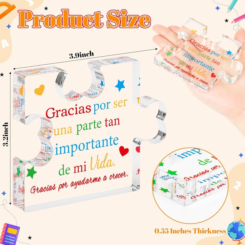 Yopyame Spanish Teacher Appreciation Gifts - Regalos para Maestra Acrylic Gift Thank You Teachers Engraved Acrylic Puzzle Plaque End of Year Graduation Christmas Birthday Thanksgiving Gift for Teacher - Image 2